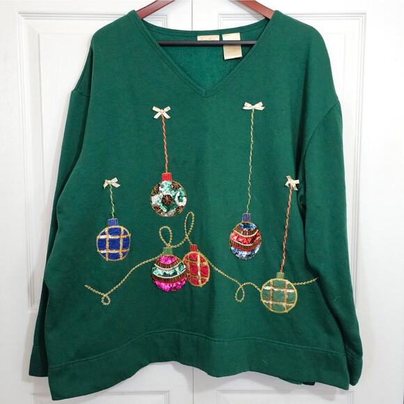 Vintage Bobbie Brooks Woman Plus Christmas Sweatshirt 26/28W Beaded Sequins - Picture 1 of 9